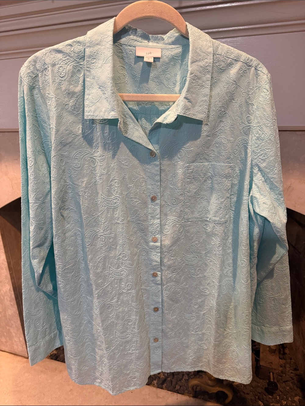 J. Jill Light Blue Paisley-Embossed Button Front Shirt size XL